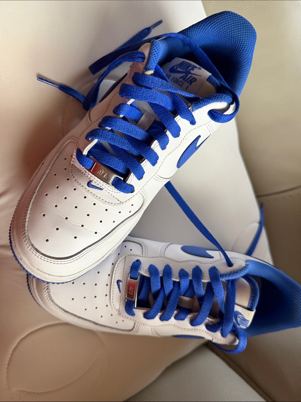 Nike White Leather Sneakers with Royal Blue Accents
